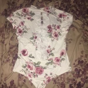 Rose and lace floral body suit